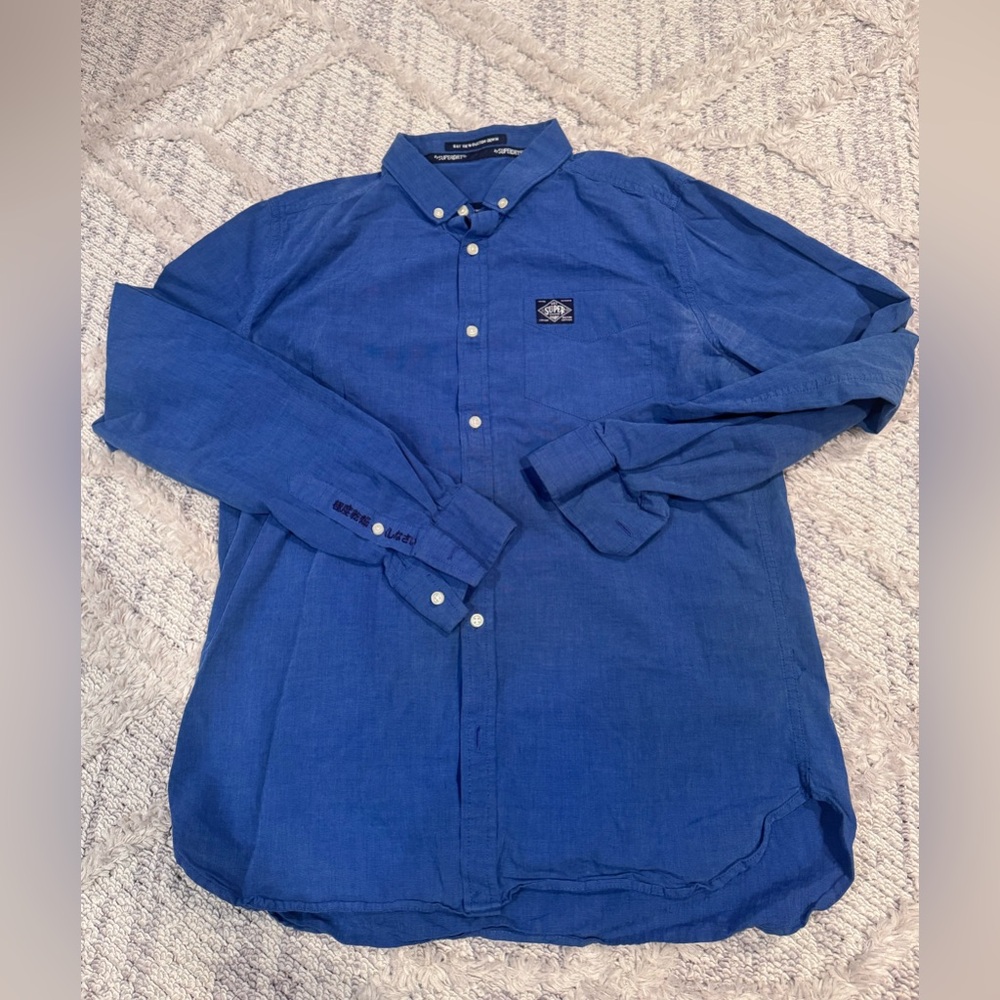 Super dry bayview Blue Button-Down Men's Shirt size L